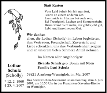 Traueranzeige von Lothar Schulz von Tageszeitung