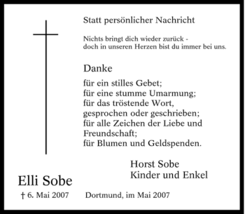 Traueranzeige von Elli Sobe von Tageszeitung