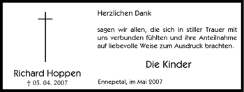 Traueranzeige von Richard Hoppen von Tageszeitung