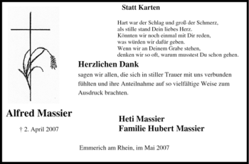 Traueranzeige von Alfred Massier von Tageszeitung