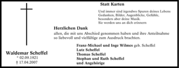 Traueranzeige von Waldemar Scheffel von Tageszeitung