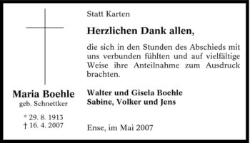 Traueranzeige von Maria Boehle von Tageszeitung