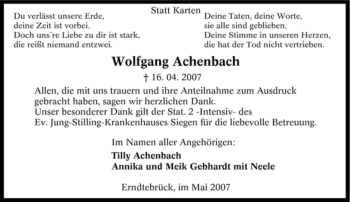 Traueranzeige von Wolfgang Achenbach von Tageszeitung