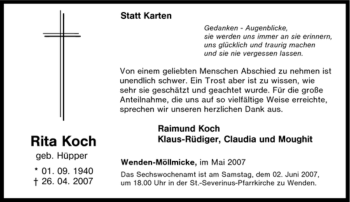 Traueranzeige von Rita Koch von Tageszeitung