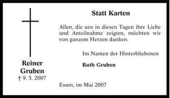 Traueranzeige von Reiner Gruben von Tageszeitung