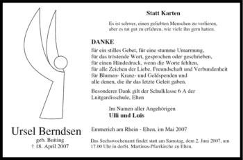 Traueranzeige von Ursel Berndsen von Tageszeitung