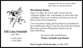 Traueranzeige von Elli Lina Schmidt von Tageszeitung