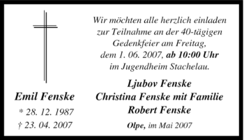 Traueranzeige von Emil Fenske von Tageszeitung