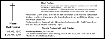 Traueranzeige von Hans Rekowski von Tageszeitung