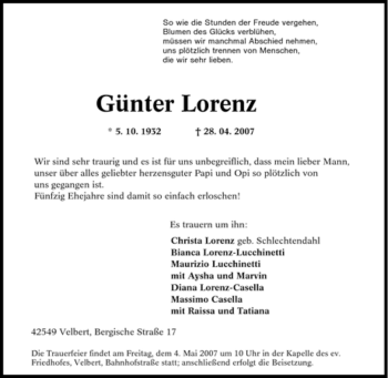 Traueranzeige von Günter Lorenz von Tageszeitung