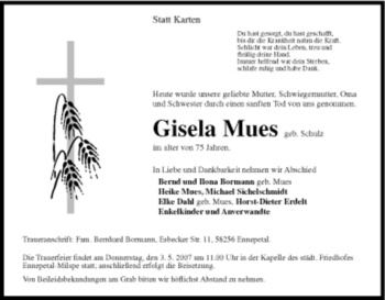 Traueranzeige von Gisela Mues von Tageszeitung