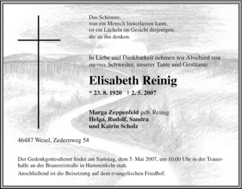Traueranzeige von Elisabeth Reinig von Tageszeitung