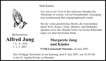 Traueranzeige von Alfred Jung von Tageszeitung