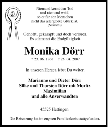 Traueranzeige von Monika Dörr von Tageszeitung