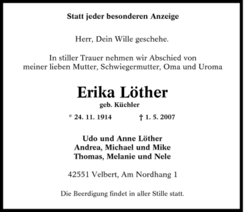 Traueranzeige von Erika Löther von Tageszeitung