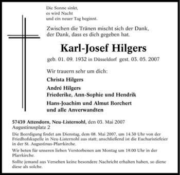 Traueranzeige von Karl-Josef Hilgers von Tageszeitung