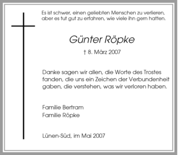 Traueranzeige von Günter Röpke von Tageszeitung