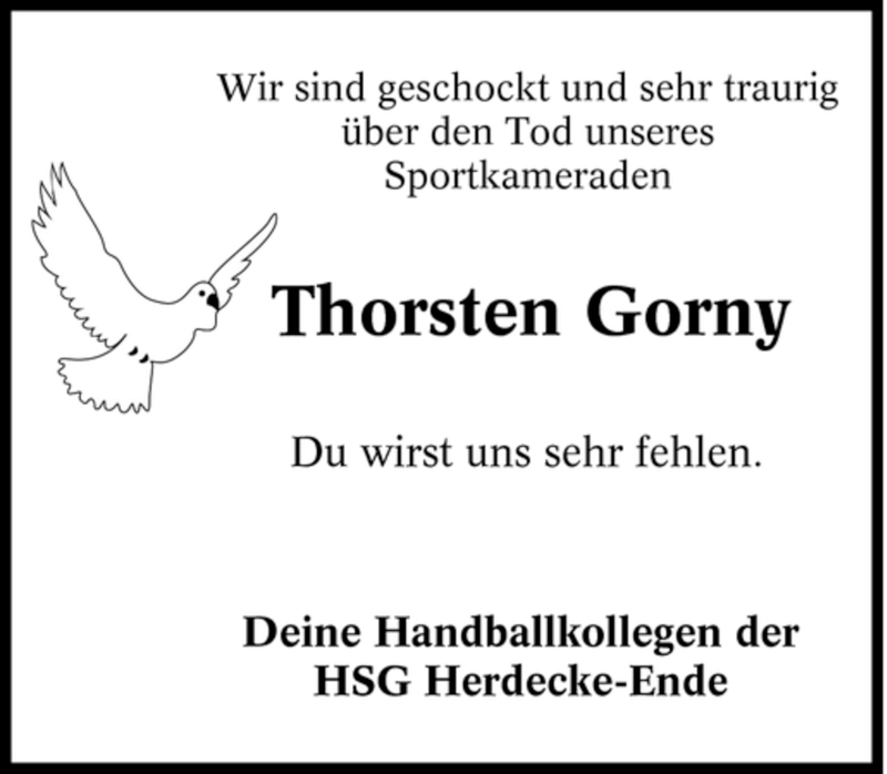 Traueranzeige für Thorsten Gorny vom 07.05.2007 aus Tageszeitung