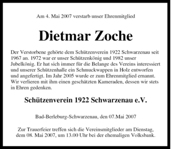 Traueranzeige von Dietmar Zoche von Tageszeitung