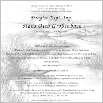 Traueranzeige von Hans Otto Großenbach von Tageszeitung