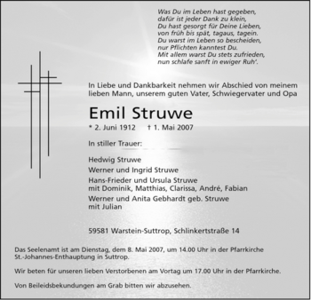 Traueranzeige von Emil Struwe von Tageszeitung