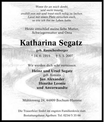 Traueranzeige von Katharina Segatz von Tageszeitung