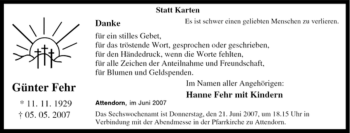 Traueranzeige von Günter Fehr von Tageszeitung