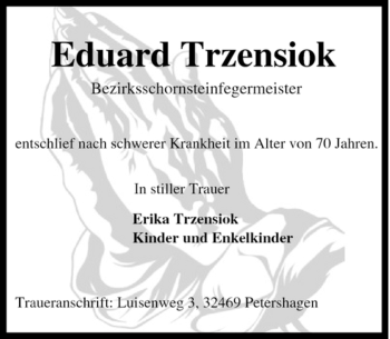 Traueranzeige von Eduard Trzensiok von Tageszeitung