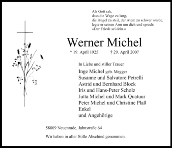 Traueranzeige von Werner Michel von Tageszeitung