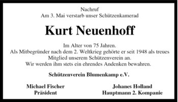 Traueranzeige von Kurt Neuenhoff von Tageszeitung