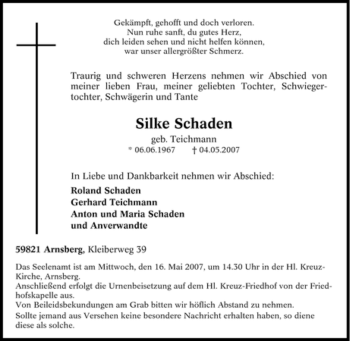 Traueranzeige von Silke Schaden von Tageszeitung