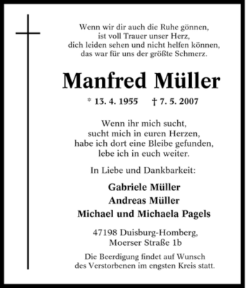 Traueranzeige von Manfred Müller von Tageszeitung