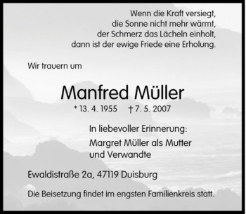 Traueranzeige von Manfred Müller von Tageszeitung