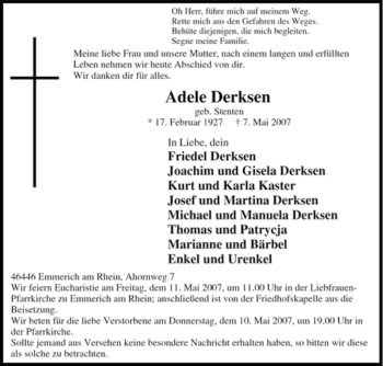 Traueranzeige von Adele Derksen von Tageszeitung