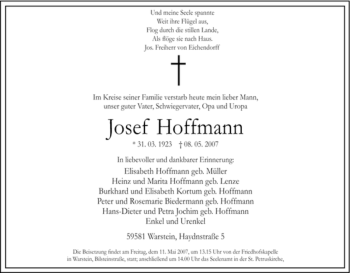 Traueranzeige von Josef Hoffmann von Tageszeitung