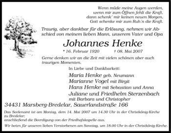Traueranzeige von Johannes Henke von Tageszeitung