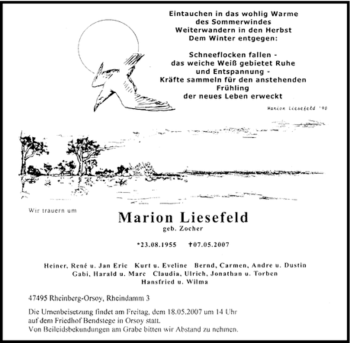 Traueranzeige von Marion Liesefeld von Tageszeitung