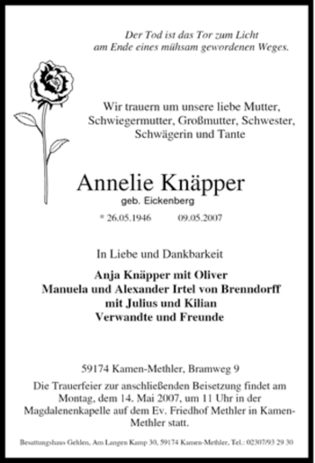 Traueranzeige von Annelie Knäpper von Tageszeitung