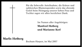 Traueranzeige von Marlis Hetberg von Tageszeitung