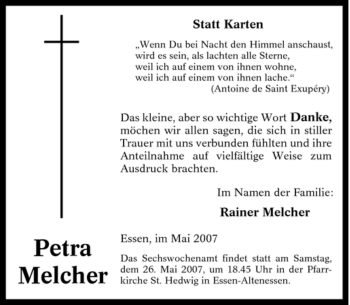 Traueranzeige von Petra Melcher von Tageszeitung