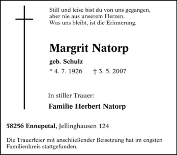 Traueranzeige von Margrit Natorp von Tageszeitung