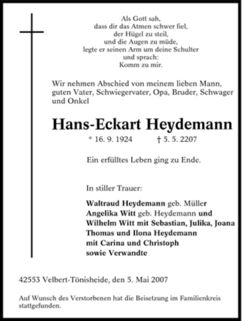 Traueranzeige von Hans-Eckart Heydemann von Tageszeitung