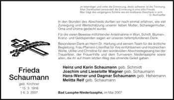 Traueranzeige von Frieda Schaumann von Tageszeitung