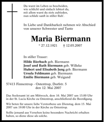 Traueranzeige von Maria Biermann von Tageszeitung