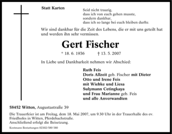 Traueranzeige von Gert Fischer von Tageszeitung