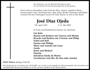 Traueranzeige von José Diaz Ojeda von Tageszeitung