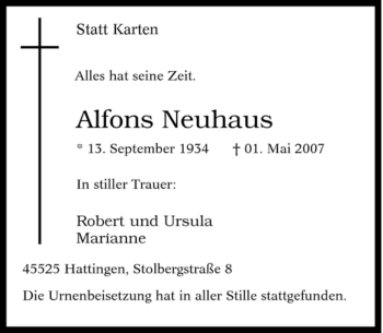 Traueranzeige von Alfons Neuhaus von Tageszeitung