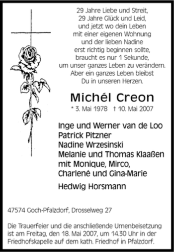 Traueranzeige von Michél Creon von Tageszeitung