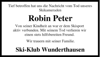Traueranzeige von Robin Peter von Tageszeitung