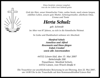 Traueranzeige von Herta Schulz von Tageszeitung